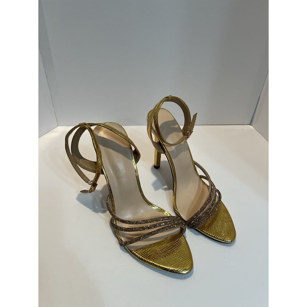 Women Heel Ankle Strap Gold Shoes Sz US 10